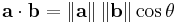 \mathbf{a}\cdot\mathbf{b}
=\left\|\mathbf{a}\right\|\left\|\mathbf{b}\right\|\cos\theta