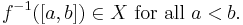  f^{-1}([a,b]) \in X \text{ for all }a<b. 