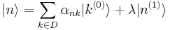 |n\rangle =  \sum_{k \in D} \alpha_{nk} |k^{(0)}\rangle + \lambda|n^{(1)}\rangle 