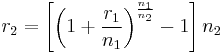 r_2=\left[\left(1+\frac{r_1}{n_1}\right)^\frac{n_1}{n_2}-1\right]n_2