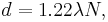  d = 1.22 \lambda N,\, 