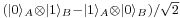 \scriptstyle ( |0\rangle_A \otimes  |1\rangle_B - |1\rangle_A \otimes |0\rangle_B ) / \sqrt{2}