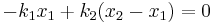 - k_1 x_1 + k_2 (x_2 - x_1) = 0 \,