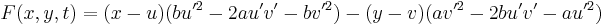 F(x,y,t)=(x-u)(bu'^2-2au'v'-bv'^2)-(y-v)(av'^2-2bu'v'-au'^2)