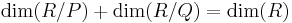 \dim (R/P) %2B \dim (R/Q) = \dim (R)\ 