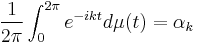 \frac{1}{2 \pi} \int_0 ^{2 \pi} e^{-ikt} d\mu(t) = \alpha_k