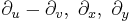 \partial_u-\partial_v, \; \partial_x, \; \partial_y