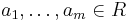  a_1, \dots , a_m \in R 