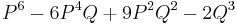 {P}^{6}-6{P}^{4}Q%2B9{P}^{2}{Q}^{2}-2{Q}^{3}\, 