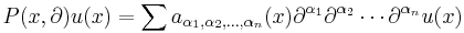 P(x, \partial)u(x)=\sum a_{\alpha_1, \alpha_2, \dots, \alpha_n}(x) \partial^{\alpha_1}\partial^{\alpha_2}\cdots \partial^{\alpha_n} u(x) 