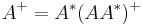 A^%2B = A^*(AA^*)^%2B\,\!