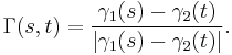 \Gamma(s,t) = \frac{\gamma_1(s) - \gamma_2(t)}{|\gamma_1(s) - \gamma_2(t)|}.