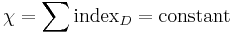 \chi=\sum \text{index}_D = \text{constant}\,