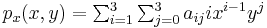 p_x(x,y) = \textstyle \sum_{i=1}^3 \sum_{j=0}^3 a_{ij} i x^{i-1} y^j