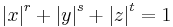  \left|x\right|^r %2B \left|y\right|^s %2B \left|z\right|^t =1