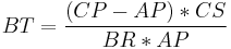 BT = \frac {(CP-AP)*CS} {BR*AP}