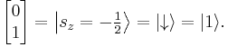  \begin{bmatrix} 0 \\ 1 \end{bmatrix} = \left \vert {s_z = -\textstyle\frac 1 2} \right \rang = | {\downarrow} \rang = | 1 \rang. 