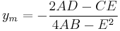 y_m = -\frac{2AD-CE}{4AB-E^2}