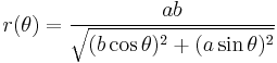 r(\theta)=\frac{ab}{\sqrt{(b \cos \theta)^2 %2B (a\sin \theta)^2}}