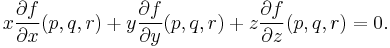 x\frac{\partial f}{\partial x}(p, q, r)%2By\frac{\partial f}{\partial y}(p, q, r)%2Bz\frac{\partial f}{\partial z}(p, q, r)=0.