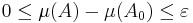 0\leq\mu(A)-\mu(A_0)\leq\varepsilon