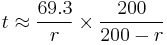  t \approx \frac{69.3}{r} \times \frac{200}{200-r}