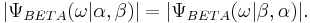 |\Psi _{BETA}(\omega |\alpha ,\beta )|=|\Psi _{BETA}(\omega |\beta ,\alpha )|.