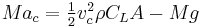 \textstyle Ma_c=\tfrac{1}{2}v_c^2\rho C_LA -Mg