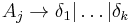 A_j \rightarrow \delta_1 | \ldots | \delta_k