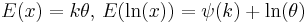 E(x)=k\theta,\,E(\ln(x))=\psi(k)%2B\ln(\theta)