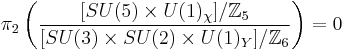 \pi_2\left(\frac{[SU(5)\times U(1)_\chi]/\mathbb{Z}_5}{[SU(3)\times SU(2)\times U(1)_Y]/\mathbb{Z}_6}\right)=0