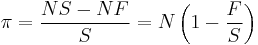 \pi = \frac{NS - NF}{S} = N\left(1-\frac{F}{S}\right)