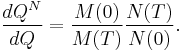 \frac{dQ^N}{dQ} = \frac{M(0)}{M(T)}\frac{N(T)}{N(0)}.