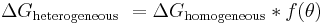 \Delta G_\mathrm{heterogeneous}\ = \Delta G_\mathrm{homogeneous}*f( \theta)