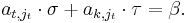 
a_{t,j_t} \cdot \sigma %2B a_{k,j_t} \cdot \tau=\beta.
