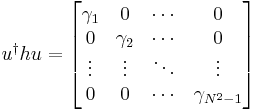 u^\dagger h u = 
\begin{bmatrix}
\gamma_1 & 0        & \cdots & 0 \\
0        & \gamma_2 & \cdots & 0 \\
\vdots   & \vdots   & \ddots & \vdots \\
0        & 0        & \cdots & \gamma_{N^2-1}
\end{bmatrix}
