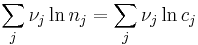 \sum_j \nu_j \ln n_j = \sum_j \nu_j \ln c_j \, 