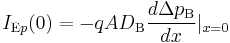 I_{\text{E}p} (0) = - q A D_{\text{B}} \frac{d \Delta p_{\text{B}}}{dx}|_{x=0}