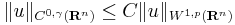 \|u\|_{C^{0,\gamma}(\mathbf{R}^n)}\leq C \|u\|_{W^{1,p}(\mathbf{R}^n)}