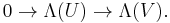 0\to \Lambda(U)\to\Lambda(V).