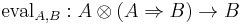 \mathrm{eval}_{A,B}�: A\otimes (A\Rightarrow B)\to B