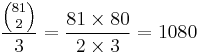 \frac{{81 \choose 2}}{3} = \frac{81 \times 80}{2 \times 3} = 1080