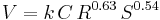 V = k\, C\, R^{0.63}\, S^{0.54}