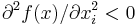 \partial^{2} f(x)/\partial x_{i}^{2}<0