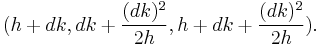 (h%2Bdk, dk%2B\frac{(dk)^2}{2h}, h%2Bdk%2B\frac{(dk)^2}{2h}).