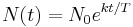 N(t) = N_0 e^{kt/T} \,