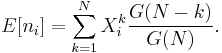 E[n_i] = \sum_{k=1}^N X_i^k \frac{G(N-k)}{G(N)}.