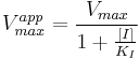  V_{max}^{app} = \frac{V_{max}}{1%2B\frac{[I]}{K_I}}