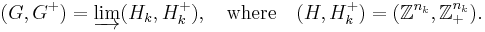 (G, G^%2B) = \varinjlim (H_k, H_k^%2B) , \quad \mbox{where} \quad (H, H_k^%2B) = (\mathbb{Z}^{n_k}, \mathbb{Z}^{n_k}_%2B).