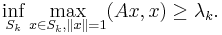 \inf_{S_k} \max_{x \in S_k, \|x\| = 1} (Ax, x) \geq \lambda_k.